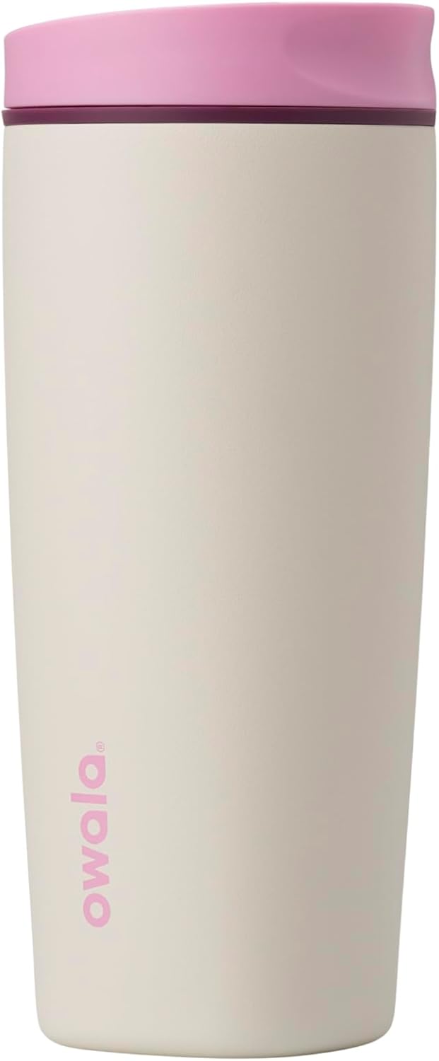 Owala SmoothSip 20 oz Insulated Stainless Steel Coffee Tumbler - Reusable Hot & Iced Coffee Mug | Pink/Tan
