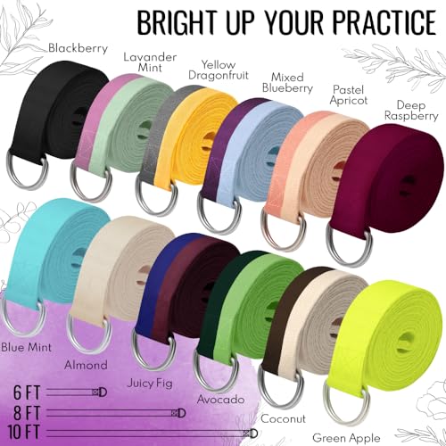 Yoga Strap for Stretching - Cotton 6 ft - Adjustable Non-Slip - Black