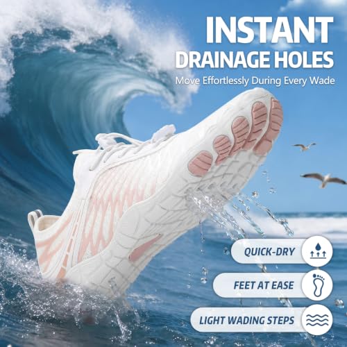Barefoot Water Shoes for Hiking & Running - White, 8 Women/6.5 Men
