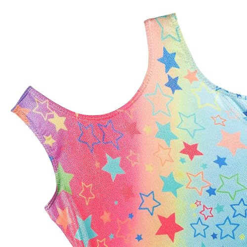 BAOHULU Girls Gymnastics Leotard 4-5T Rainbow Stars Sleeveless Dance Outfit