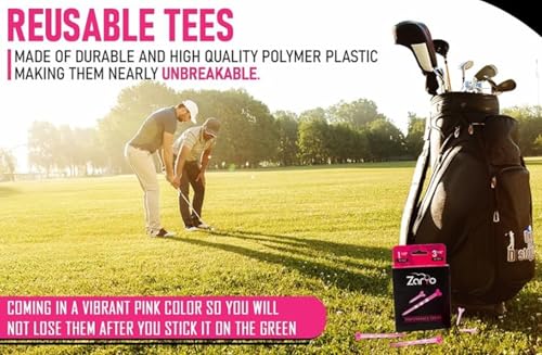 Zario Pink 3-1/4in & 1-1/2in Golf Tees Combo - Near Unbreakable, 4-Prong, Height Stripes