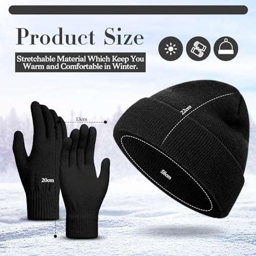 Winter Beanie Hat and Gloves Set - Black
