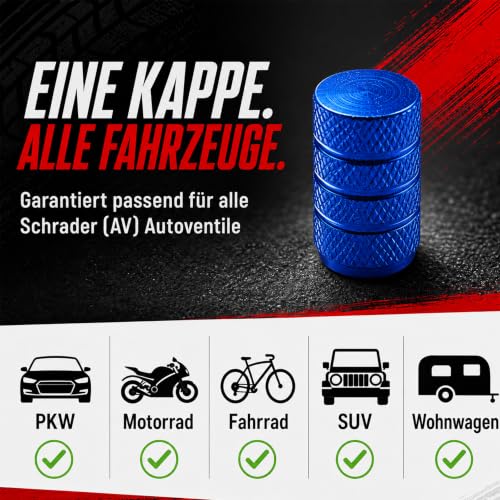 Aluminum Tire Valve Caps - Schrader Valve Covers for Cars & Bikes - Blue