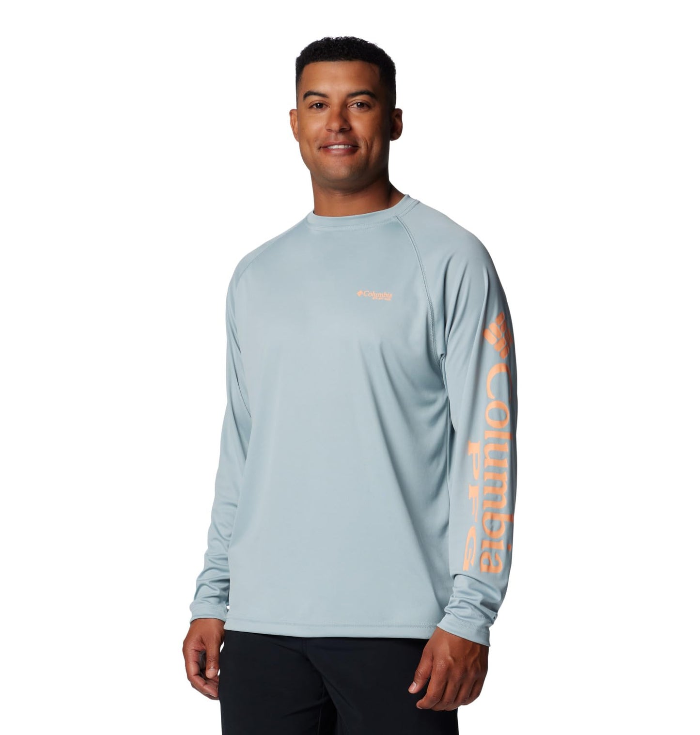 Columbia Men's PFG Terminal Tackle Long Sleeve Fishing Shirt, Crushed Blue/Bright Nectar Logo, 2X