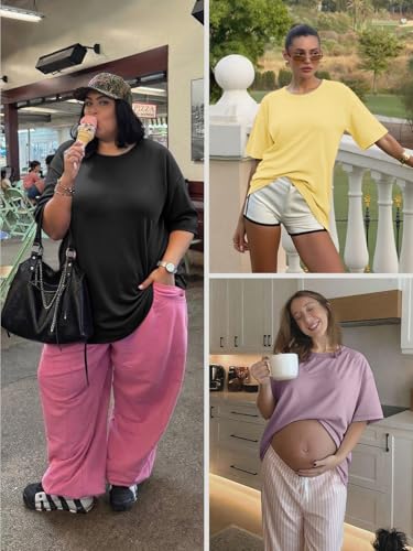 ATHMILE Womens Oversized Short Sleeve T-Shirt Top – Workout Casual Tee