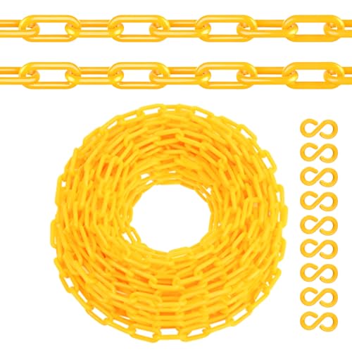 Plastic Chain, 110 FT Yellow Plastic Chain Links, Durable Plastic Safety Chain Barrier with 40 Hooks for Crowd Control, Private Property, Parking Lots, Driveways, Queue Line and Construction Sites
