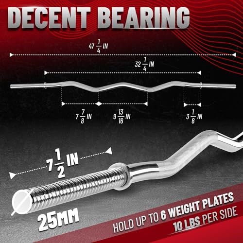 Yes4All 1-Inch Chrome Curl Bar - Solid Steel Olympic & Standard Barbell for Home Gym