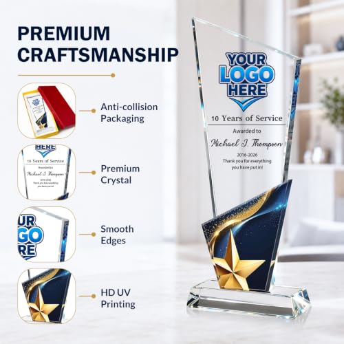 Custom Crystal Trophy Award - Personalized Plaque for Recognition - Crystal Award
