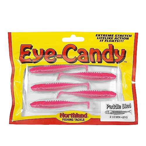 Pink Silver 4-inch Northland Tackle Eye Candy Paddle Shad Soft Plastic Minnow Bait for Walleye Fishing