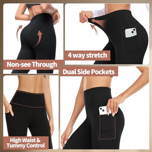 High-Waisted Yoga Leggings with Pockets - Full Length Black L/XL