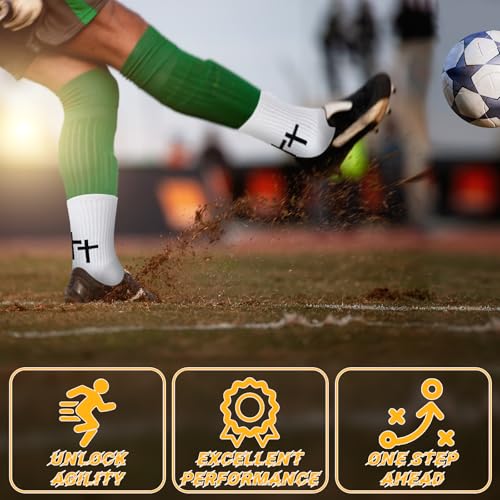 Men's Anti-Slip Cross Grip Soccer Socks - White / 3 Pack