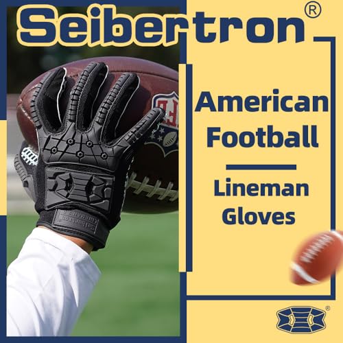 Seibertron Padded Palm Football Receiver Gloves Black L Adult Sports Gear