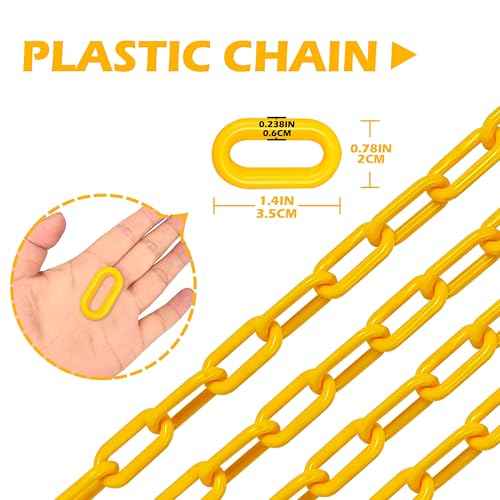 60 Feet Plastic Barrier Chain Yellow,1.5-Inch Link Diameter Safety Barrier Chain£¬Large Plastic Chain£¬6MM Plastic Barrier Chain£¬Plastic Chain Links