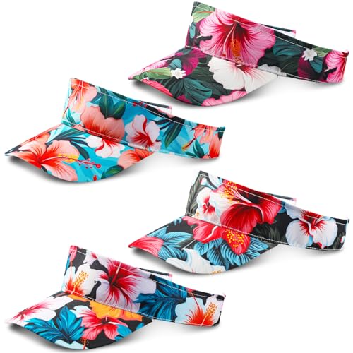 Glitopper Tropical Visor Hat Unisex Adjustable Hibiscus Top 4 Pack