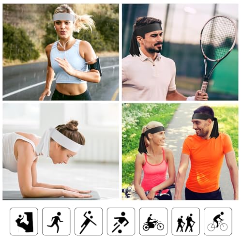 Adjustable Sports Headbands - 3-Pack Sweat Wicking - Black, White, Dark Gray