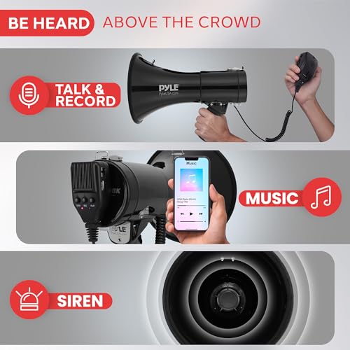 50W Portable Megaphone Bullhorn with Siren & Aux Input - Black