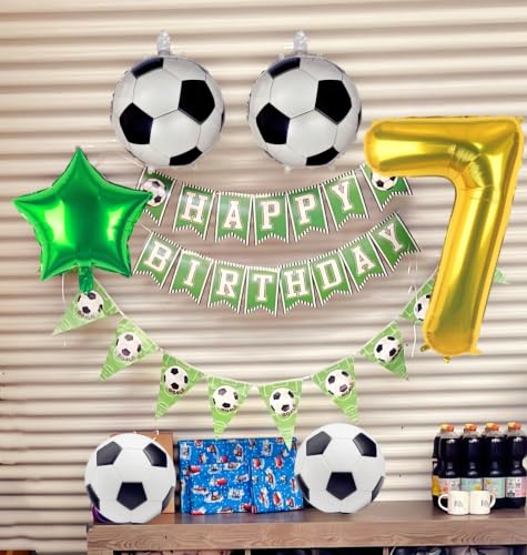 Soccer Balloons 7th Birthday Party Decorations - Gold 7