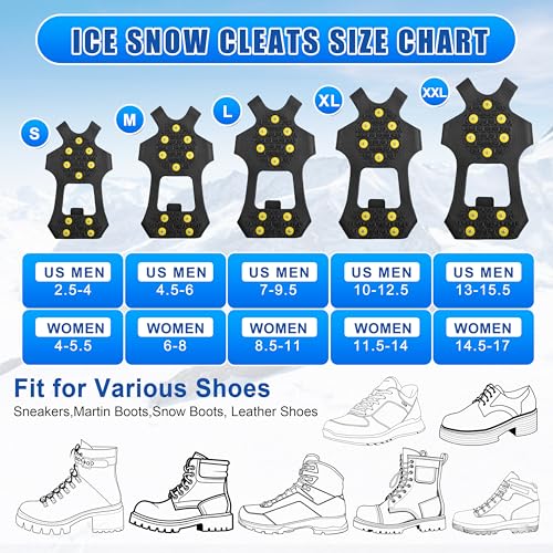 Ice Snow Cleats - Anti-Slip Rubber Crampons for Shoes & Boots - Large (7-9.5 Men/8.5-11 Women)