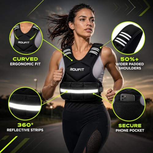 ROUFIT Black Adjustable Weighted Vest 6-15 lb for Women & Men, Fitness & Walking