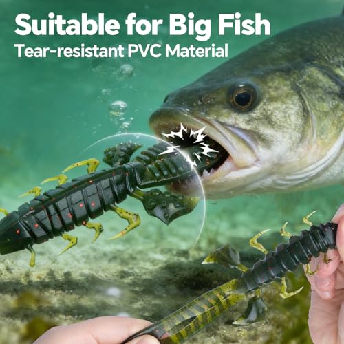 Soft Plastic Crawfish Lures with Removable Rattles - 5.5 Inch, Green, 3Pcs