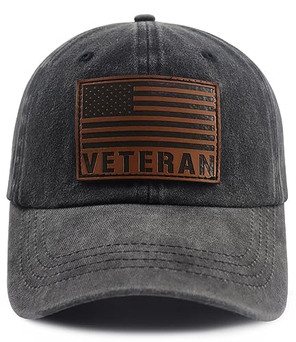 Black GzacDeope American Flag Veteran Baseball Cap for Men & Women, Adjustable Cotton Leather Patch, Patriotic Military Hat