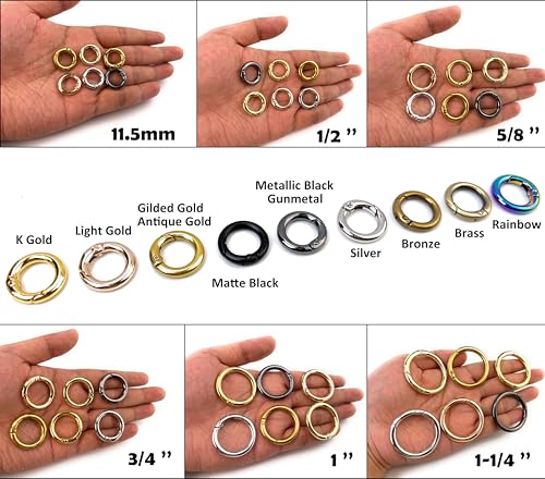 10 Pcs Brass Spring O Ring Carabiners for Keychains - 7/16 Inch