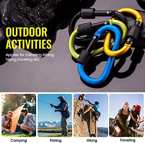 10 Pack Carabiner Clips with Screw Gate - Aluminum Hiking Clips