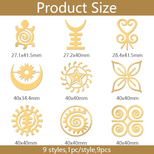 OLYCRAFT 9pcs African Symbols Gold Stickers - DIY Resin Crafts, Scrapbooks, Phone & Water Bottle Decor - Glossy Gold Metal Stickers