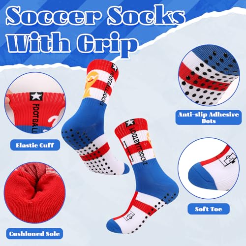 Grip Soccer Socks for Youth - 4 Pairs in Red, Blue, Green, Yellow