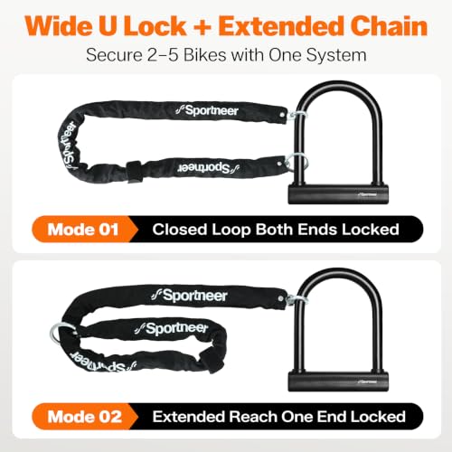 Heavy Duty Bike Lock with 3.94ft Chain, U Lock & Mounting Bracket, Anti-Theft Security