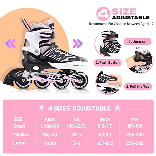 2PM SPORTS Cytia Girls Adjustable Light-Up Inline Skates Pink Medium Kid Size 13C-3US