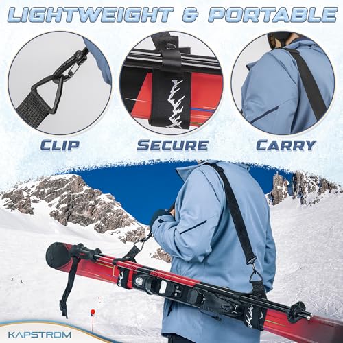 Heavy-Duty Ski Straps & Pole Carrier - 2 Pack - Black