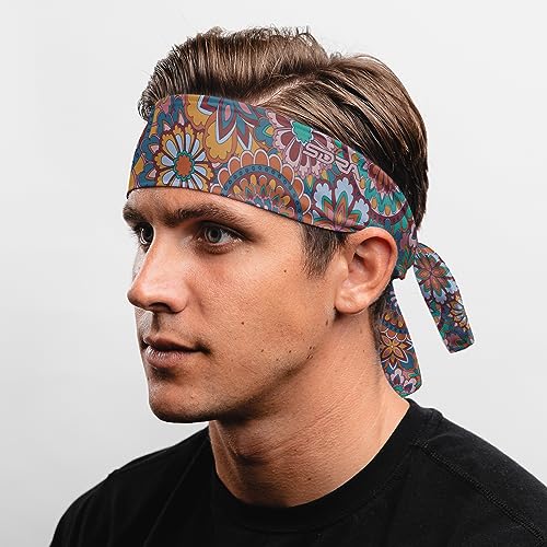 Suddora Floral Tie Headband - Hippie Style Sports Headband for Women & Men, Lightweight & Adjustable for Running, Workout, Cosplay