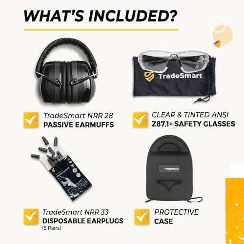 TradeSmart Clear Grey Shooting Ear & Eye Protection Kit | NRR 38, Passive, Impact-Resistant Glasses & Ear Muffs