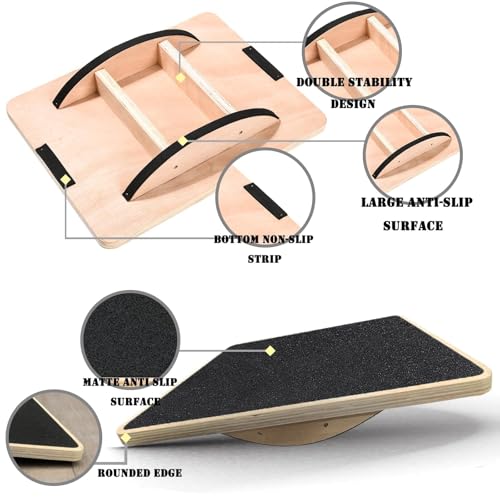 Wooden Wobble Balance Board - Anti-Slip - Black