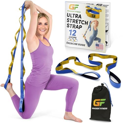 Stretching Strap for Physical Therapy - 12 Loop, 8' Long, Blue/Gold