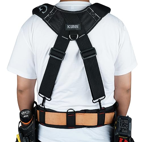 KUNN Tool Belt Suspenders Padded Construction Belt Harness with Gel Shoulder Strap Detachable Phone Holder,4 Tool Belt Loops