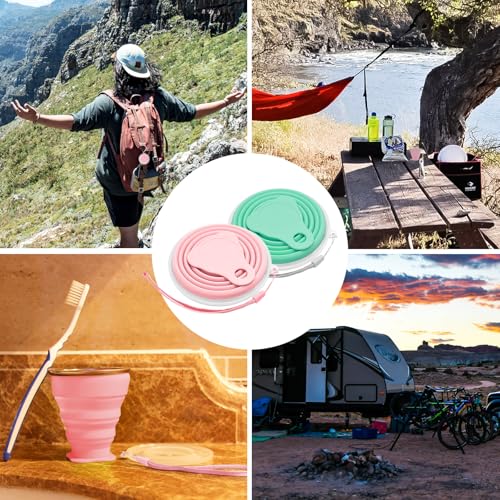 Collapsible Travel Cup 270ml - 2 Pack, Pink & Green Silicone