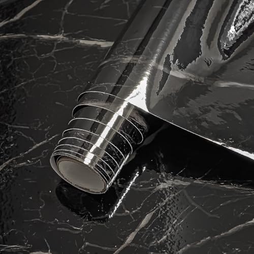Black Marble Peel and Stick Wallpaper - Black Contact Paper Granite Wallpaper for Kitchen & Bathroom | Self-Adhesive, Waterproof, Removable (15.7"x118")