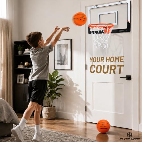 Indoor Mini Basketball Hoop for Door with 2 Balls & Pump, Steel Rim, Kids & Adults