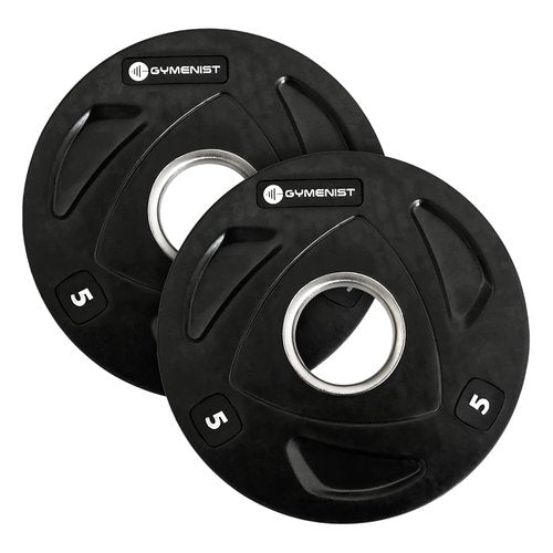GYMENIST Premium Olympic Rubber Coated Metal Weight Plates for Men and Women – Durable Non Slip Grip and Long-Lasting Weights Plate Gym Sets for Home and Commercial Use (5 Lb - Pair, Rubber)