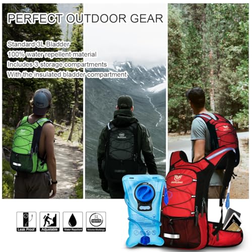 Insulated Hydration Backpack with 3L Leak Proof Bladder - Emerald