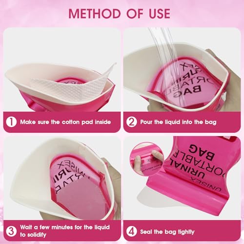 Pink Disposable Urine Bags with Absorbent Pad 24 Pack - Travel & Emergency Use