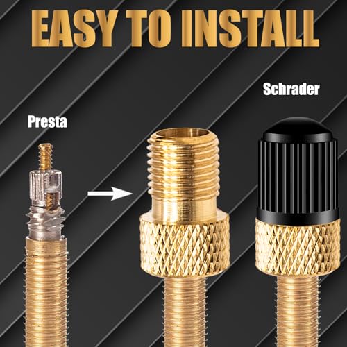 Brass Presta to Schrader Valve Adapter Set with Tire Caps - 2 Pack