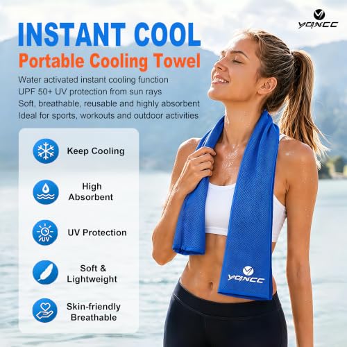 Instant Cooling Towels - 4 Pack Soft Microfiber Neck Wraps - Dark Blue/Dark Gray/Rose Red/Green
