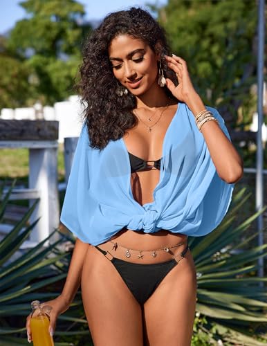 Chiffon Beach Cover Up for Women - Sheer Kimono Cardigan - Large Sky Blue