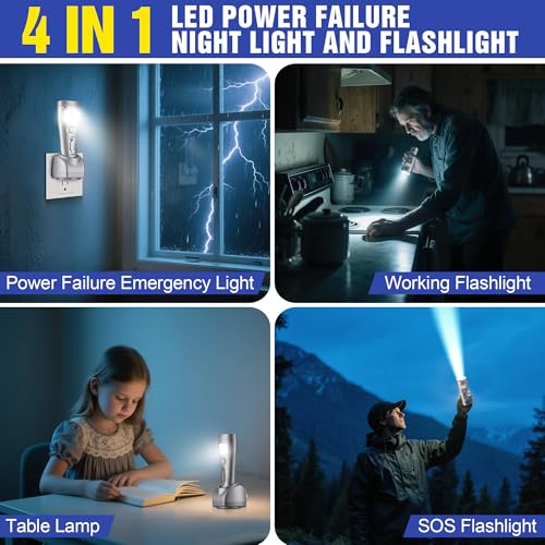 3 Pack Rechargeable Emergency Night Lights with Auto On Power Outage - Silver - Variation 3
