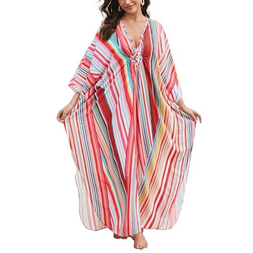 Sunforyou Plus Size Rainbow-Striped Moo Moos for Women - Loungewear & Cover-up, One Size