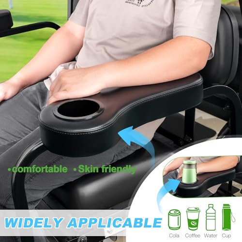 Golf Cart Rear Seat Arm Rest Set with Cup Holder - Black