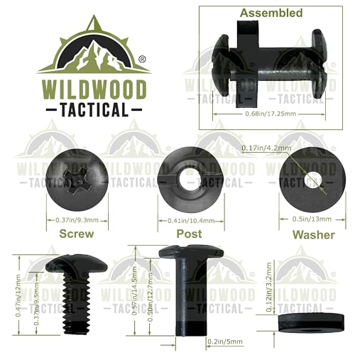 Gun Holster Hardware Set - 1/2 Inch Posts & Chicago Screws - Black Open Slotted Fasteners with Washers - 12 Sets - DIY Kydex & Leather